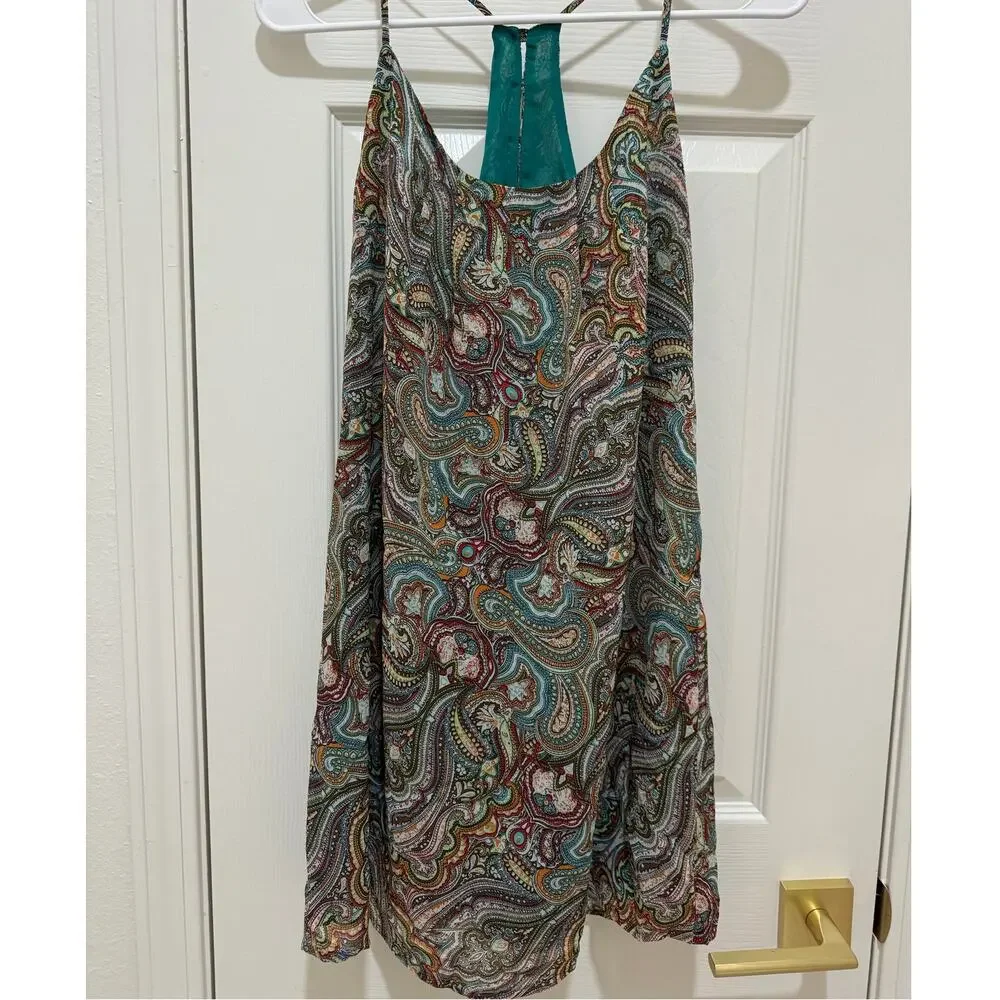Y2K Lucy Love Multicolored Paisley Print Strappy Mini Shift Dress Women's Medium - Picture 1 of 9